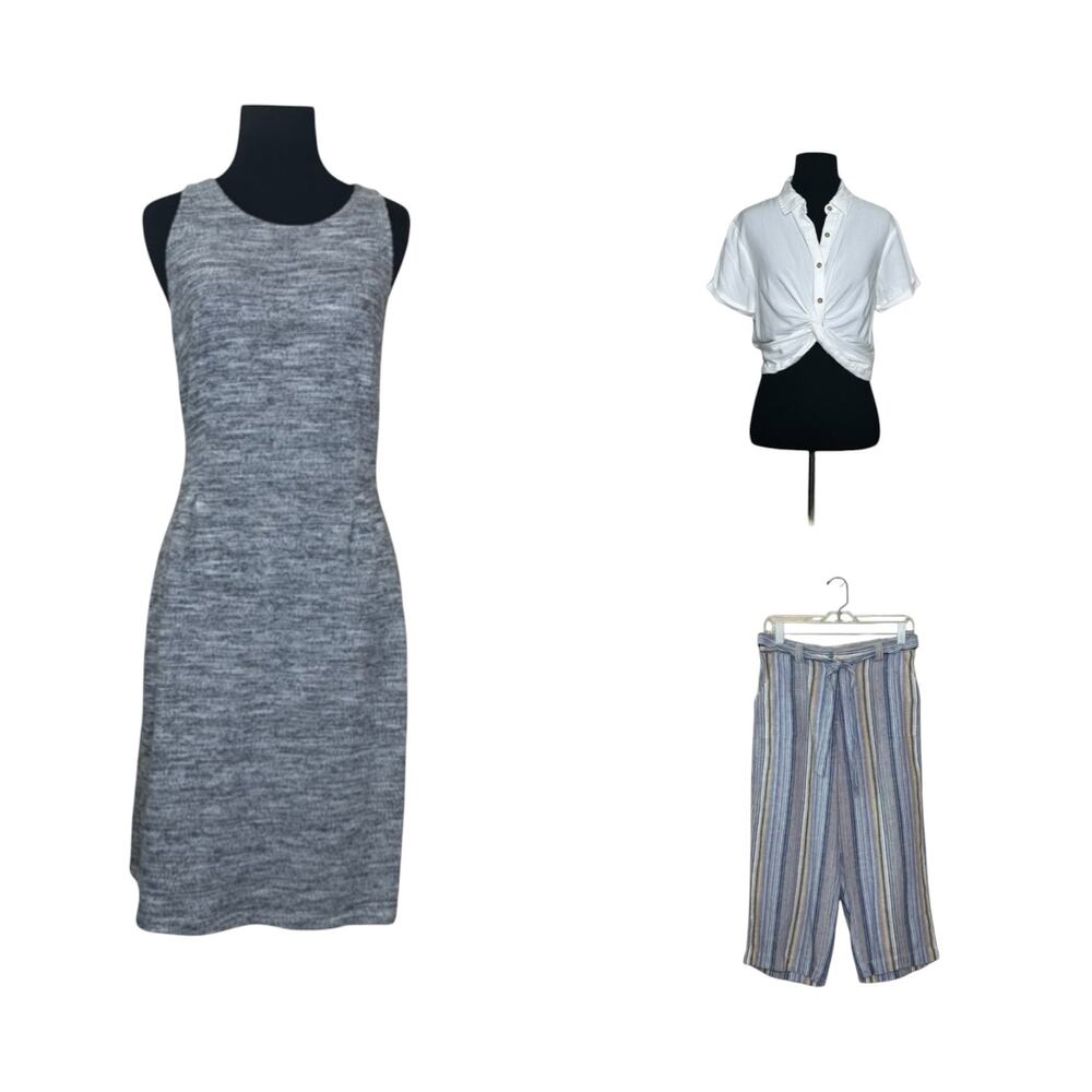 Women’s Casual Chic Bundle Dress Top Striped Pants Neutral size Medium